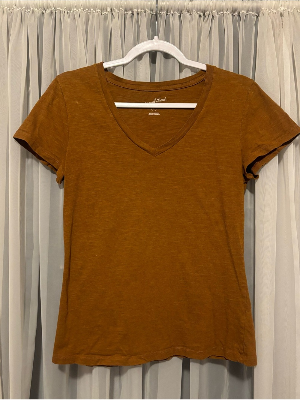 Women's Small V-Neck Shirt - Rust Brown